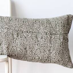 Block Print Lumbar Pillow Cover Floral Batik, Boho Farmhouse - 14 X 48 - thumbnail 2
