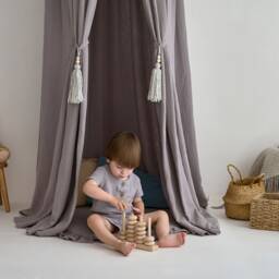 Canopy Bed Kids With Tassels, Hanging Canopy, Reading Nook Bed Tent, Muslin Boho Kids Play - thumbnail 3