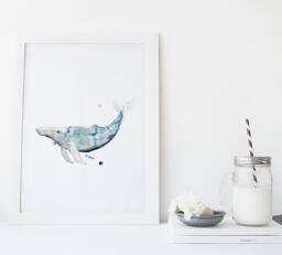 Humpback Whale Watercolor Print - Marine Illustration For Kids' Room Ocean-Inspired Wall Art With Wild Elegance - thumbnail 1