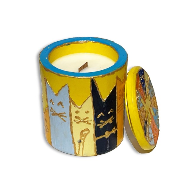 Hand-Painted Cat Candle, Soy Wax, Wood Wick, Gypsum Pot - image 1