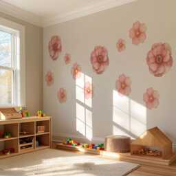Pink Flower Wall Stickers, Floral Nursery Decals, Boho Girls Bedroom Decor, Peel & Stick Flowers, Baby Room Art - thumbnail 2