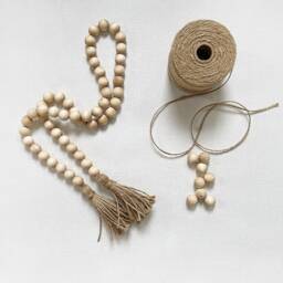 Wood Bead Curtain Tie Backs Linen Drapery Garland With Jute Tassels - thumbnail 3