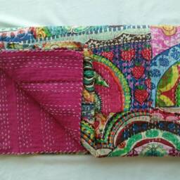 Patchwork New Indian Handmade Kantha Quilt Gudri Blanket Bedspread Throw Size-Multi - thumbnail 2