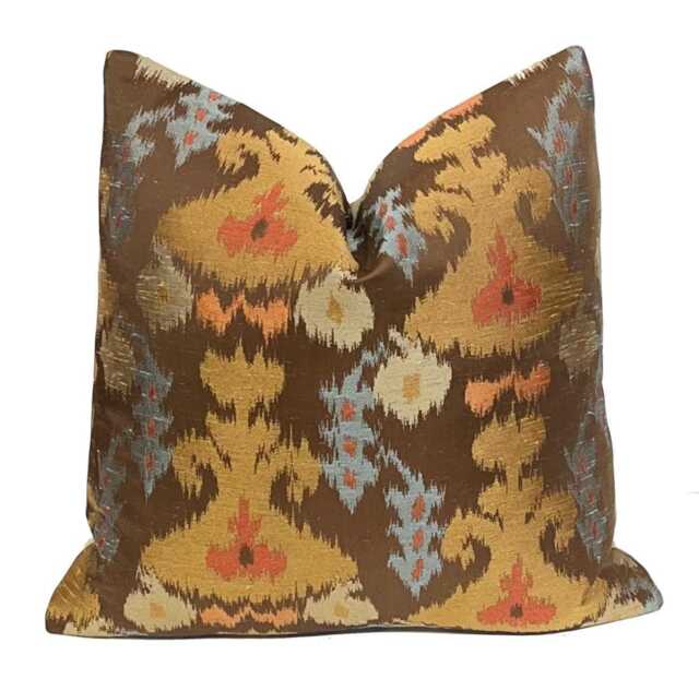 Dasan Gold Brown Southwest Ikat Pillow Cover - Home Decor Accent -18x18 - image 1
