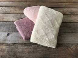 Alpaca Blanket, Dusty Rose Newborn Knit Wrap, Christmas Gift, Pink Girl Cream Cream, Ivory Wool Baby Shower