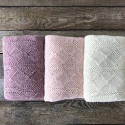 Alpaca Blanket, Dusty Rose Newborn Knit Wrap, Christmas Gift, Pink Girl Cream Cream, Ivory Wool Baby Shower - thumbnail 2