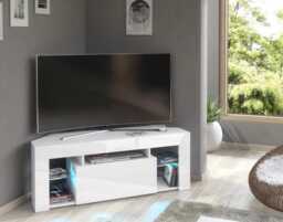 Furneo White Corner Tv Stand 125cm Unit Cabinet Matt & High Gloss Milano 05 Led Lights - thumbnail 1