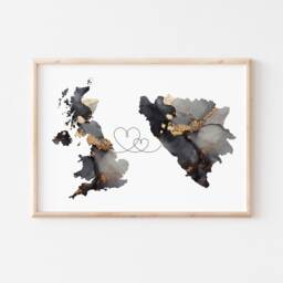 Britain & Bosnia Herzegovina Map Black & Gold Travel Wall Art Print - United Kingdom UK - thumbnail 3