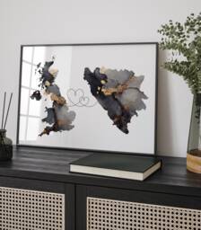 Britain & Bosnia Herzegovina Map Black & Gold Travel Wall Art Print - United Kingdom UK - thumbnail 1