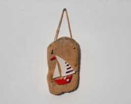 Character Nautical Driftwood & Ceramic Boat Wall Hanging Plaque Shabby Chic - thumbnail 1
