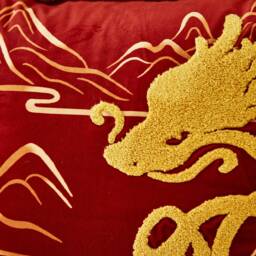 Embroidered Dragon Pillow Cover - Oriental Style Cushion, Housewarming Gift - thumbnail 2
