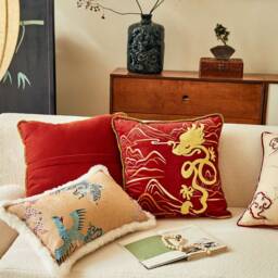 Embroidered Dragon Pillow Cover - Oriental Style Cushion, Housewarming Gift - thumbnail 3