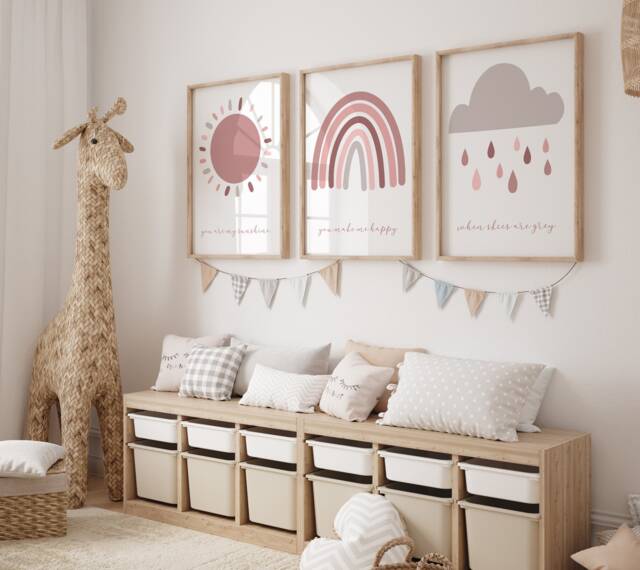 Rainbow Prints, Dalmatian Print Nursery Dusty Pink, Girls Wall Decor, Art, Set Of 3 Prints, Kids Prints - image 1