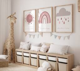Rainbow Prints, Dalmatian Print Nursery Dusty Pink, Girls Wall Decor, Art, Set Of 3 Prints, Kids Prints - thumbnail 1