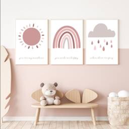 Rainbow Prints, Dalmatian Print Nursery Dusty Pink, Girls Wall Decor, Art, Set Of 3 Prints, Kids Prints - thumbnail 2