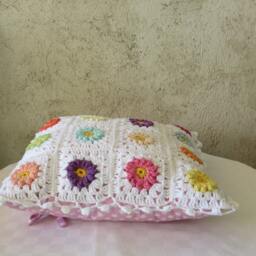 Colorful Cushion, Granny Square Pillows, Pillow 12x12, Crochet Colorful Pillow, Afgan Pillow - thumbnail 2