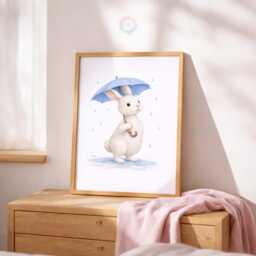Rabbit Nursery Prints - Set Of 3 Blue Bunny Girls Wall Art, Girl Animal Decor - thumbnail 3