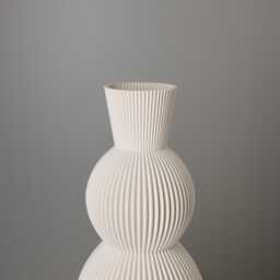 3D Printed Vase Nova Cream White, Striped Design For Mid Century Modern & Minimalist Interiors - Made From Recycled Bioplastic - thumbnail 3