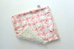 Dream Lovie. Security Blanket. Personalized Lovey. Faux Fur Sleep Skies Pink. Mini Baby Minky Shower Gift - thumbnail 1