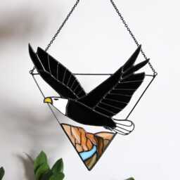 Bald Eagle Stained Glass Suncatcher Picture Hill Landscape Home House Decor Window Wall Hanging Cling American Symbol Fathers Day Gift - thumbnail 3
