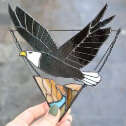 Bald Eagle Stained Glass Suncatcher Picture Hill Landscape Home House Decor Window Wall Hanging Cling American Symbol Fathers Day Gift - thumbnail 2