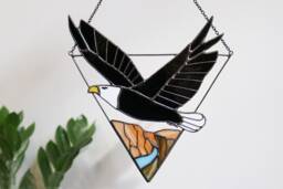 Bald Eagle Stained Glass Suncatcher Picture Hill Landscape Home House Decor Window Wall Hanging Cling American Symbol Fathers Day Gift