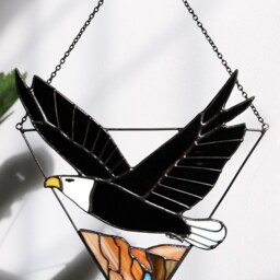 Bald Eagle Stained Glass Suncatcher Picture Hill Landscape Home House Decor Window Wall Hanging Cling American Symbol Fathers Day Gift - thumbnail 4