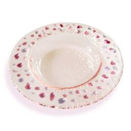 Pink Murano Glass Candle-Holder With Violet Drops, Fused Saucer - Lapilli Series, Baptism Gift, Romantic Light For Table/Bath - thumbnail 2