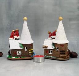 Ceramic House Tea Light Holder, Christmas Decoration, Winter House, Home Decorative Item, Clay Home Decor, Miniature Ceramic Present