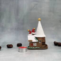 Ceramic House Tea Light Holder, Christmas Decoration, Winter House, Home Decorative Item, Clay Home Decor, Miniature Ceramic Present - thumbnail 3
