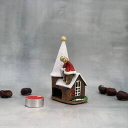 Ceramic House Tea Light Holder, Christmas Decoration, Winter House, Home Decorative Item, Clay Home Decor, Miniature Ceramic Present - thumbnail 4