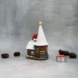 Ceramic House Tea Light Holder, Christmas Decoration, Winter House, Home Decorative Item, Clay Home Decor, Miniature Ceramic Present - thumbnail 2