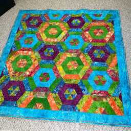 Handmade Batik Hexagon Quilt, Modern Throw Size - thumbnail 3