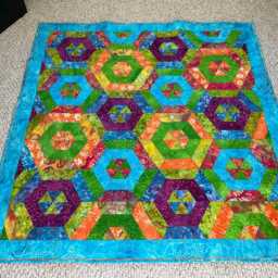 Handmade Batik Hexagon Quilt, Modern Throw Size - thumbnail 4