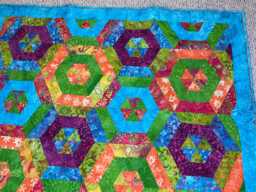 Handmade Batik Hexagon Quilt, Modern Throw Size