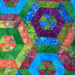 Handmade Batik Hexagon Quilt, Modern Throw Size - thumbnail 2