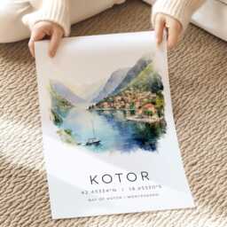 Kotor Montenegro Travel Poster, Prints, Bay Of Kotor, Gifts, Wall Decor - thumbnail 2