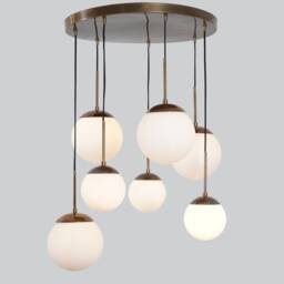 Cascading Glass Globe Chandelier, Mid Century Modern 7-Light Ceiling Lamp - thumbnail 2