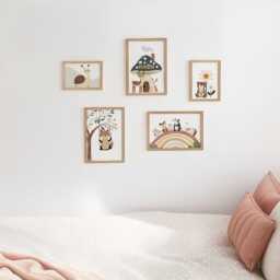 Woodland Nursery Gallery Wall Set, Personalised Forest Animal Prints in Optional Oak Or White Frames, Nature Theme Decor For Baby's Room - thumbnail 3
