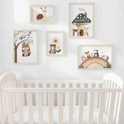 Woodland Nursery Gallery Wall Set, Personalised Forest Animal Prints in Optional Oak Or White Frames, Nature Theme Decor For Baby's Room - thumbnail 2