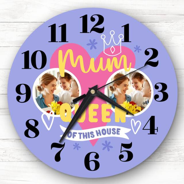 Queen Of This House Purple Photo Mother's Day Birthday Gift Personalised Clock - image 1
