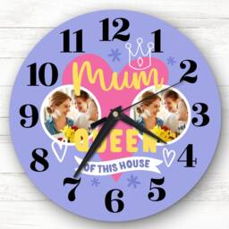 Queen Of This House Purple Photo Mother's Day Birthday Gift Personalised Clock - thumbnail 1