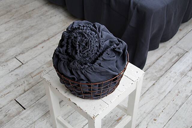 Midnight Blue Linen Fitted Sheet, Stonewashed Bedding - image 1