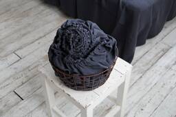 Midnight Blue Linen Fitted Sheet, Stonewashed Bedding - thumbnail 1