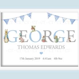 Personalised Peter Rabbit Baby Girl Bunny Print Unframed Birth Gift New Keepsake - thumbnail 3