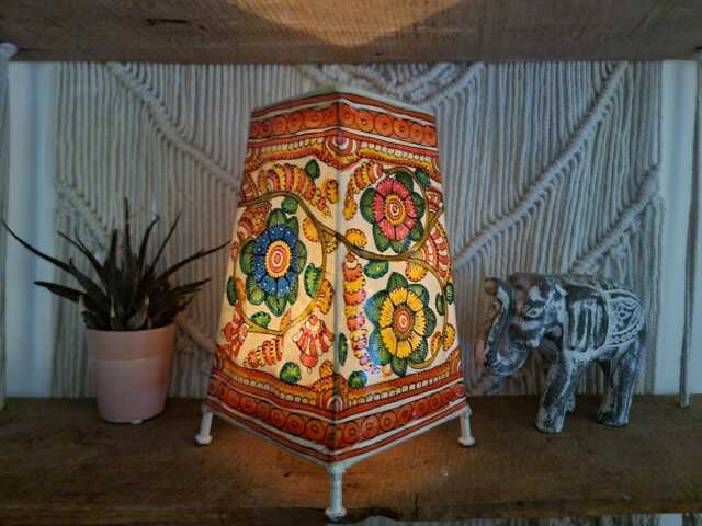 Hand-Painted Floral Leather Lampshade Boho Tribal Art Lighting - image 1