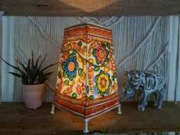 Hand-Painted Floral Leather Lampshade Boho Tribal Art Lighting - thumbnail 1