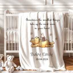 Personalised Pooh Bear Friend Blanket Cushion, Baby Comforter With Romper & Nappy Cuddy - thumbnail 3