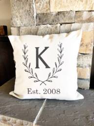 Personalized Monogram Linen Pillow Cover - Farmhouse Rustic Decor - thumbnail 1