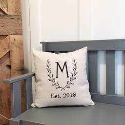 Personalized Monogram Linen Pillow Cover - Farmhouse Rustic Decor - thumbnail 2